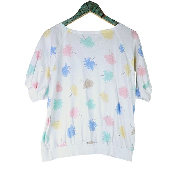 Vintage 70's Lady Devon Pastel Leaf Splotch Short Waisted Top, Sz 1X - Picture 5 of 5